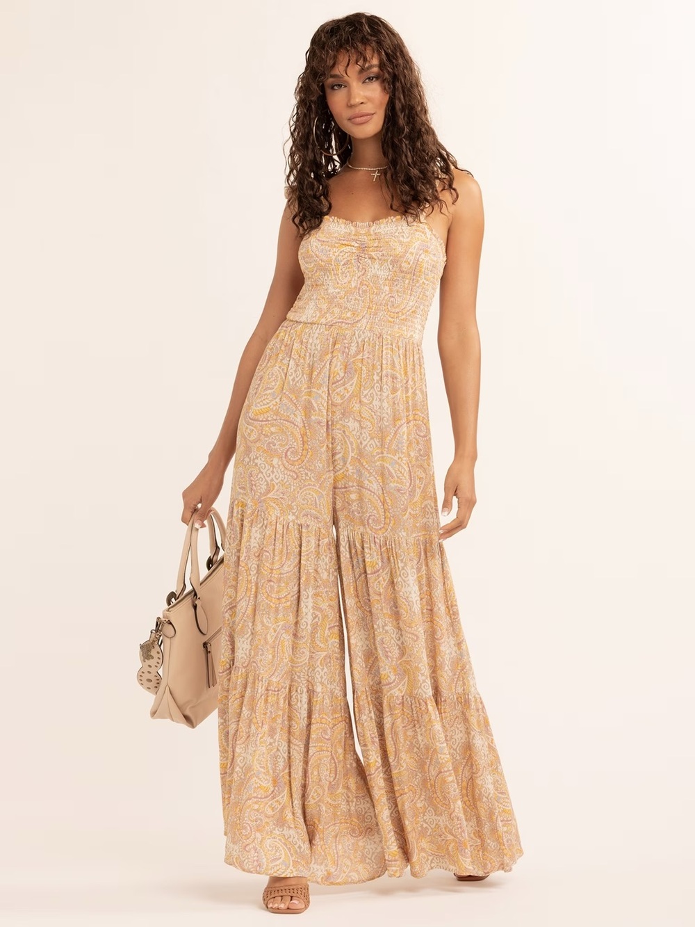 NWT Jessica Simpson Jolie Tiered Paisley Wide Leg Jumpsuit Large